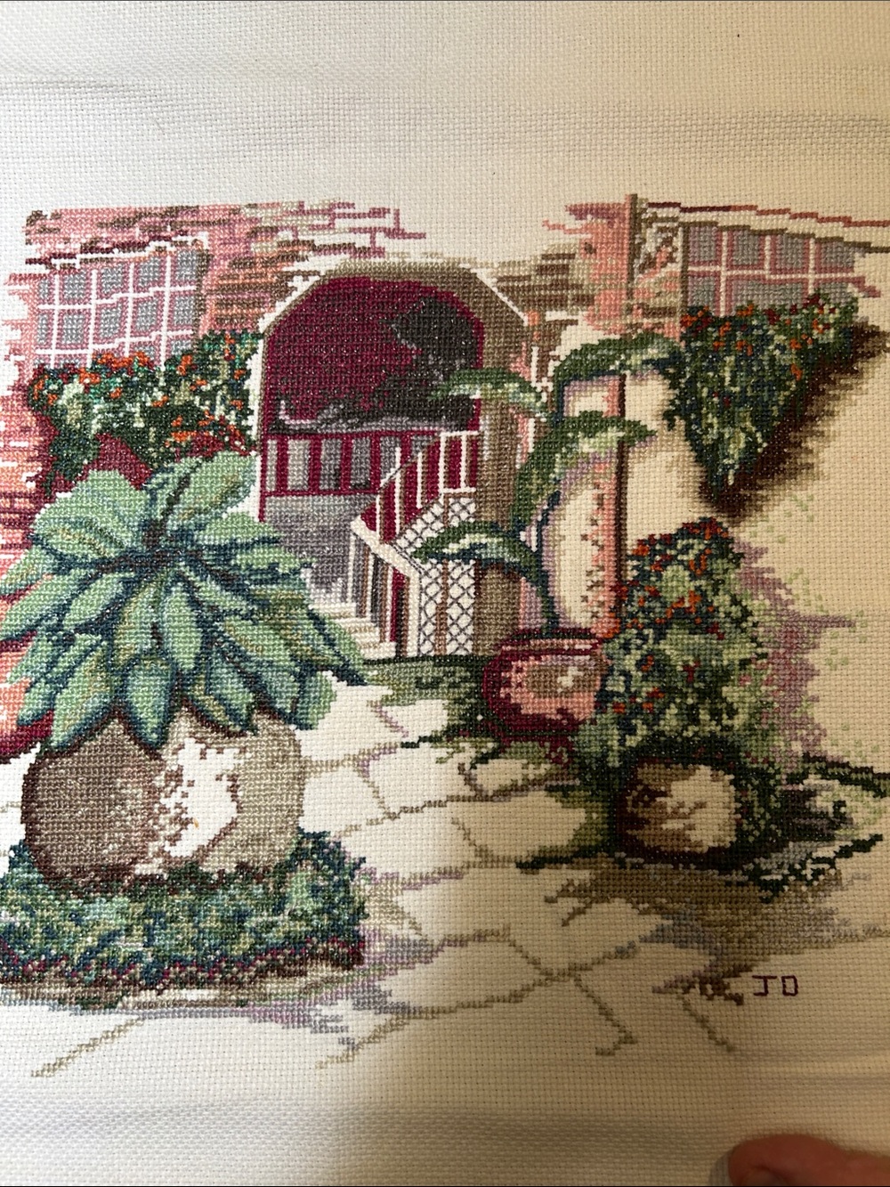 Vintage-Inspired Green and Red Needlepoint Wall Art